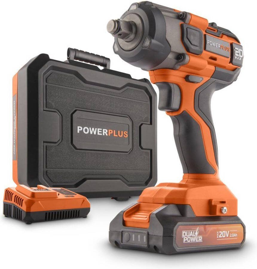 Powerplus Dual Power POWDP20160 Slagmoersleutel 20V max. 220Nm Incl. 1x 20V 2.0Ah accu lader en opbergkoffer