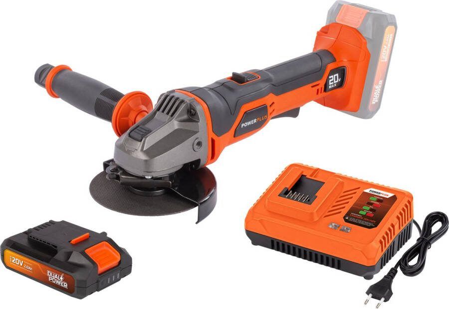 Powerplus Dual power POWDPSET21 Haakse slijper 20V 115mm Incl. Accu 2.0Ah en lader