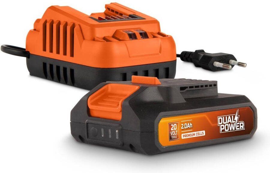 Powerplus Dual Power batterij & lader set POWDP90620 20V 2.0Ah batterij voor 20V toestellen 2A lader voor 20V & 2x20V accu's batterijplatform