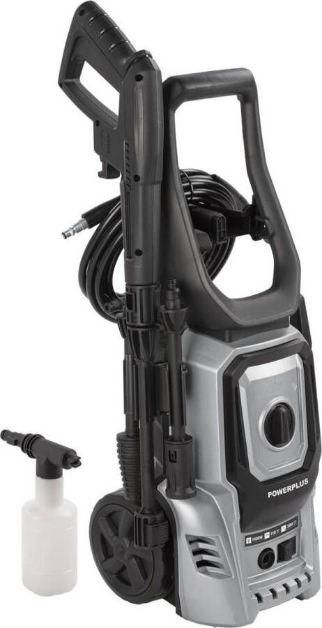 Powerplus Elektrische Hogedrukreiniger POWXG90406- 1400 W Terrasreiniger start stop functie max. druk van 110 bar en temperatuur van 50 °C 5 m slang en accessoires inbegrepen Reinigen van auto's meubelen en fiets