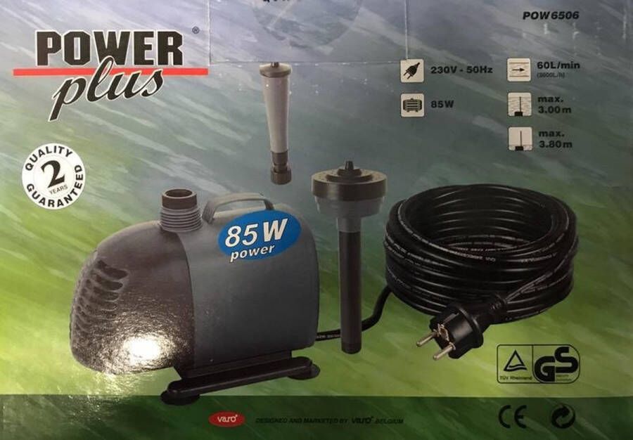POWERplus Fontein Vijverpomp circulatiepomp PROMO 85 Watt 3600L H met toebehoren