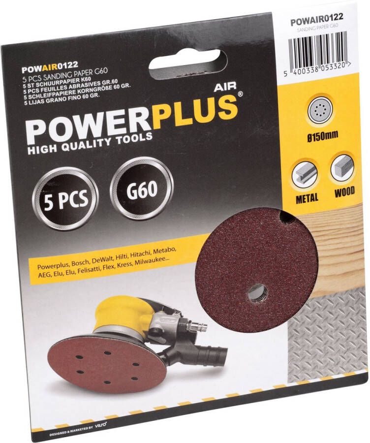 Powerplus POWAIR0122 5 Stuks Schuurpapier Ã˜ 150 mm K60