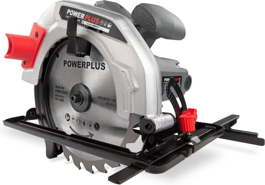 Powerplus POWE30050 Elektrische cirkelzaag 1200W Zaagblad 185mm Incl. parallelgeleider stofafzuigingaansluiting en 24T cirkelzaagblad hout