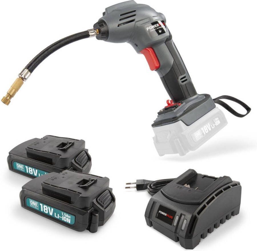 Powerplus POWEBACS2 Luchtpomp 18V- incl. 2 batterijen 18V 1.5Ah en lader 3 acc.