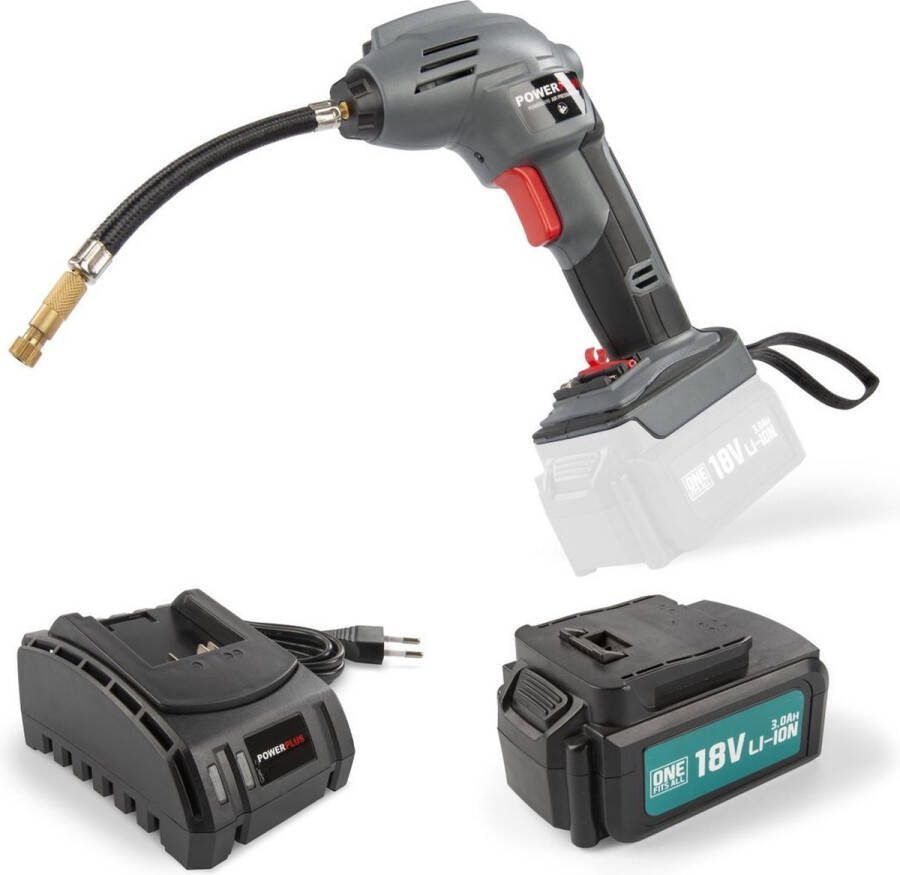 Powerplus POWEBACS3 Luchtpomp 18 V Geborsteld incl. batterij 18V 3.0Ah en lader 3 acc.