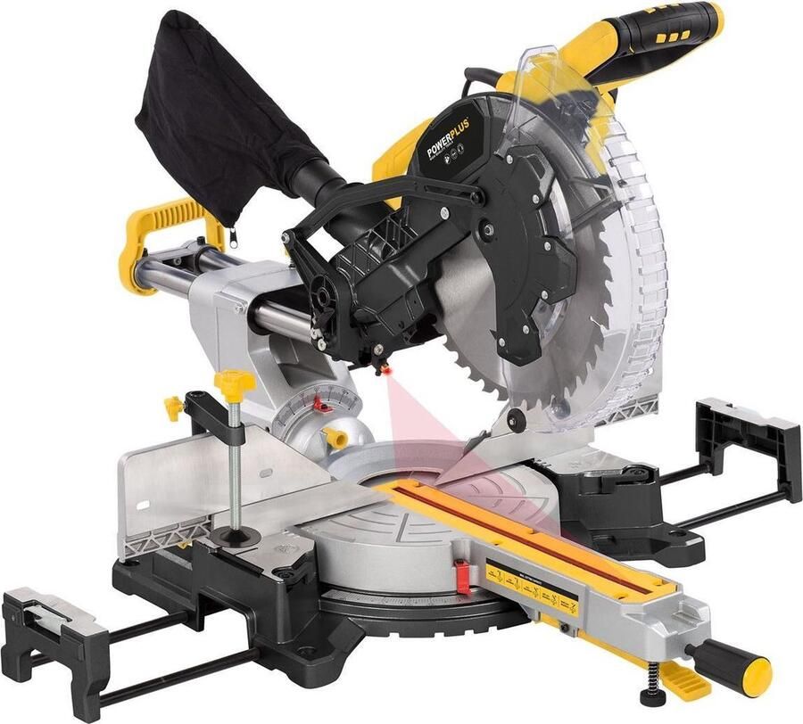 Powerplus POWX075750DB Afkort- en verstekzaag Telescopische zaag 2200W 305mm zaagblad Telescopisch uittrekbaar Kap- en dubbele verstekfunctie Incl. 40 tanden zaagblad voor hout laser zijsteunen en stofzuigeraansluiting