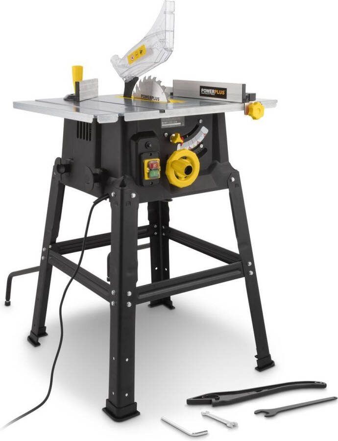Powerplus POWX07590 Zaagtafel Tafelzaagmachine met onderstel 1700W 210mm zaagblad Incl. 24 tanden cirkelzaag blad voor hout parallelgeleider aansluiting voor stofzuiger Stevig en gebruiksvriendelijk