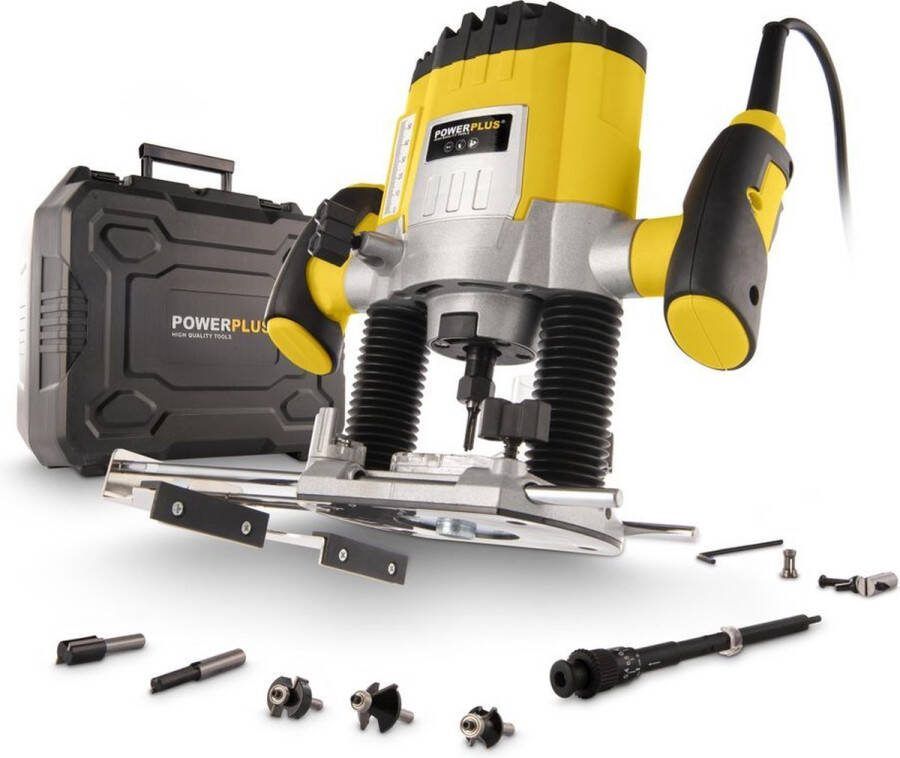 Powerplus POWX0910 Bovenfrees 1200W Max. diepte: 35mm Variabele snelheid Incl. opbergkoffer parallelgeleider stofzuigaansluiting 6-delige freesset en 7 accessoires