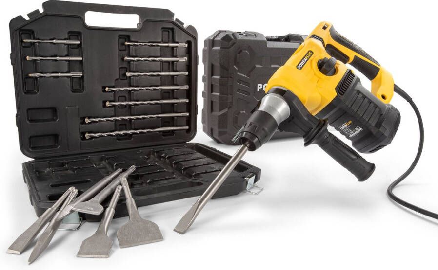 Powerplus Elektrische klopboormachine POWX1199 4 in 1: boren hamerboren beitelen en beitelrotatie 1500 W boormachine 5 J 6 snelheidsfuncties SDS-plus 17 accessoires