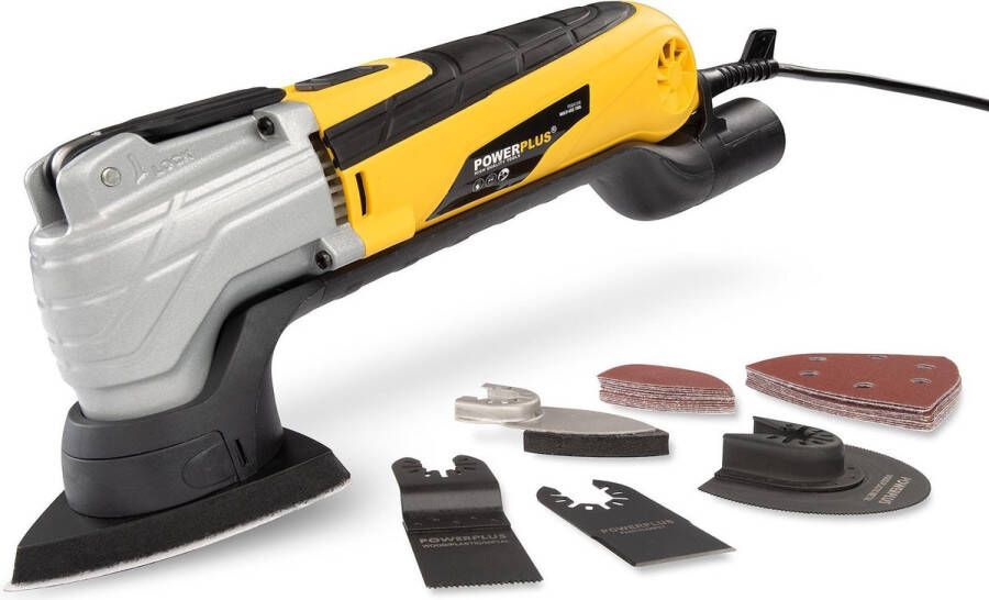 Powerplus POWX1346 Oscillerende multitool Multifunctioneel gereedschap 300W Oscillerend Variabele snelheid Snelwisselsysteem Stofafzuiging Incl. opbergkoffer en 29 accessoires Schuren zagen snijden en polieren