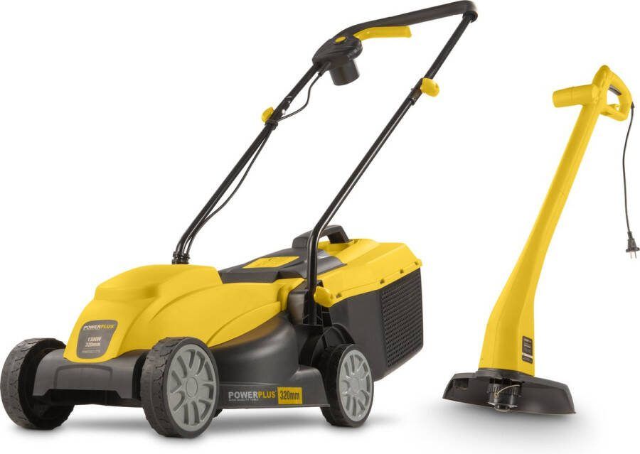 Powerplus POWXG6212T Elektrische grasmaaier Grasmachine voor kleine en middelgrote tuin 1300W Maaibreedte 320mm Verstelbare maaihoogte 30L opvangbak Incl. grastrimmer 250W