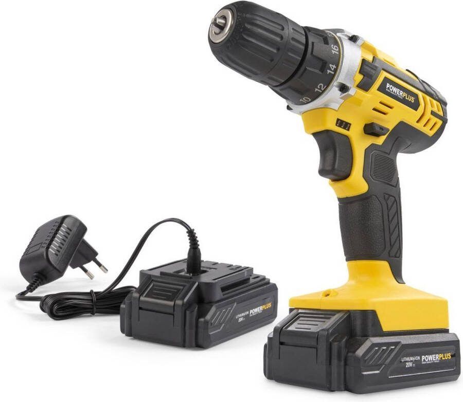 Powerplus Yellow POWX00422 20 V Geborsteld Schroefboormachine 20V incl. 2 batterijen 20V 1.5Ah en lader