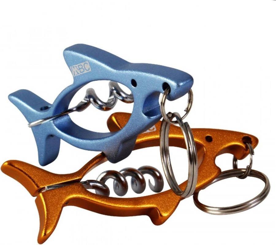 POWRX Shark-kurkentrekker 3 in 1 flesopener sleutelhanger en kurkentrekker Blauw of Oranje 9 cm doorsnede (oranje)