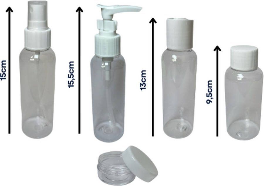 Practical Pal Reisflesjes Travel Set 5-delig transparant