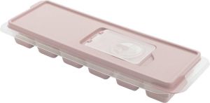 Praktyczna ijsblokjesvorm met deksel + vulopening 9 x 27 x 4 cm pastel roze siliconen bodem voor makkelijk verwijderen vierkante blokjes vaatwasser bestendig 12 ijsblokjes