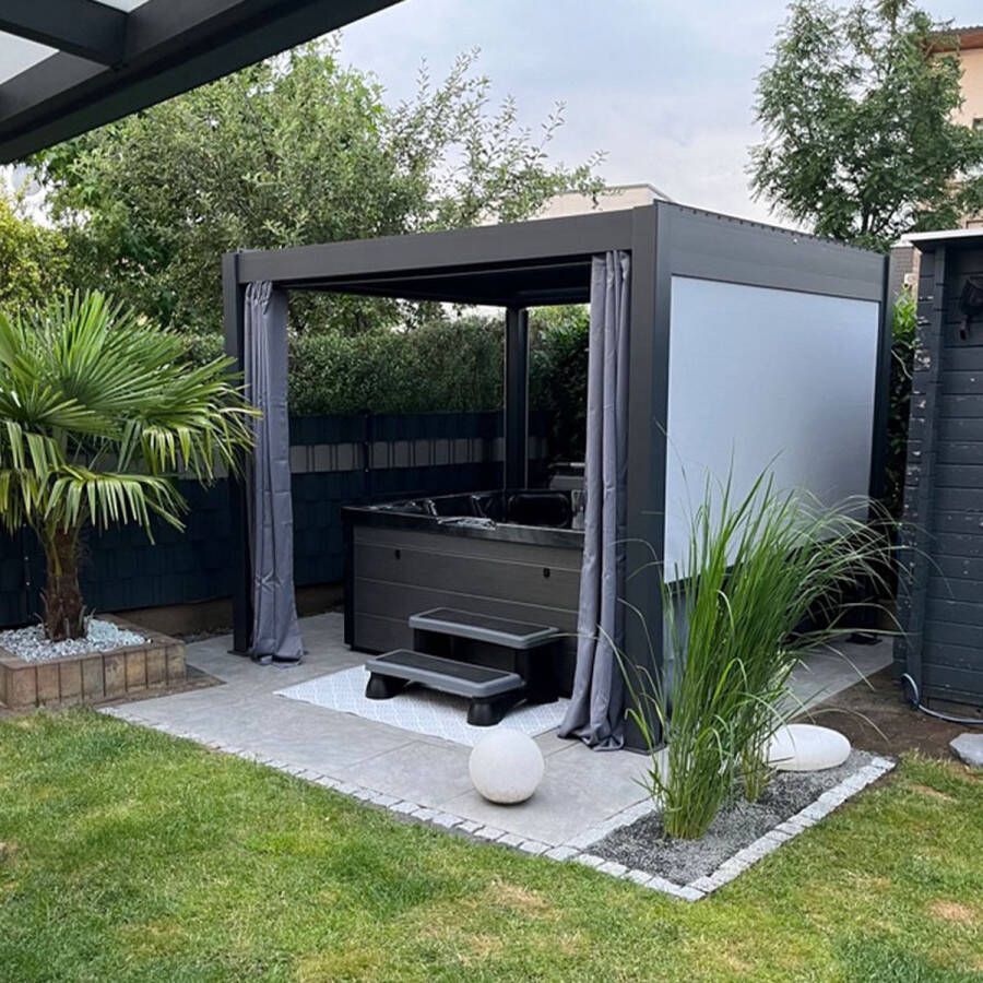 Pratt & Söhne Pergola Rivièra 3x3 m Moderne terrasoverkapping met elektrische kantelbare Lamellen zonwering Weerbestendig Paviljoen van aluminium Prieel met LED-verlichting Pergola Carport Veranda of Tuinoverkapping Antraciet