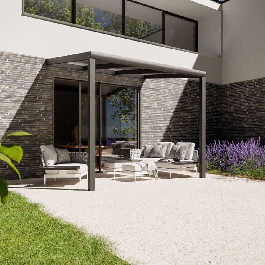 Pratt & Söhne terrasoverkapping 3x2.5 m Overkapping tuin met helder en weerbestendig polycarbonaat Veranda met zonwering en poten van aluminium Antraciet