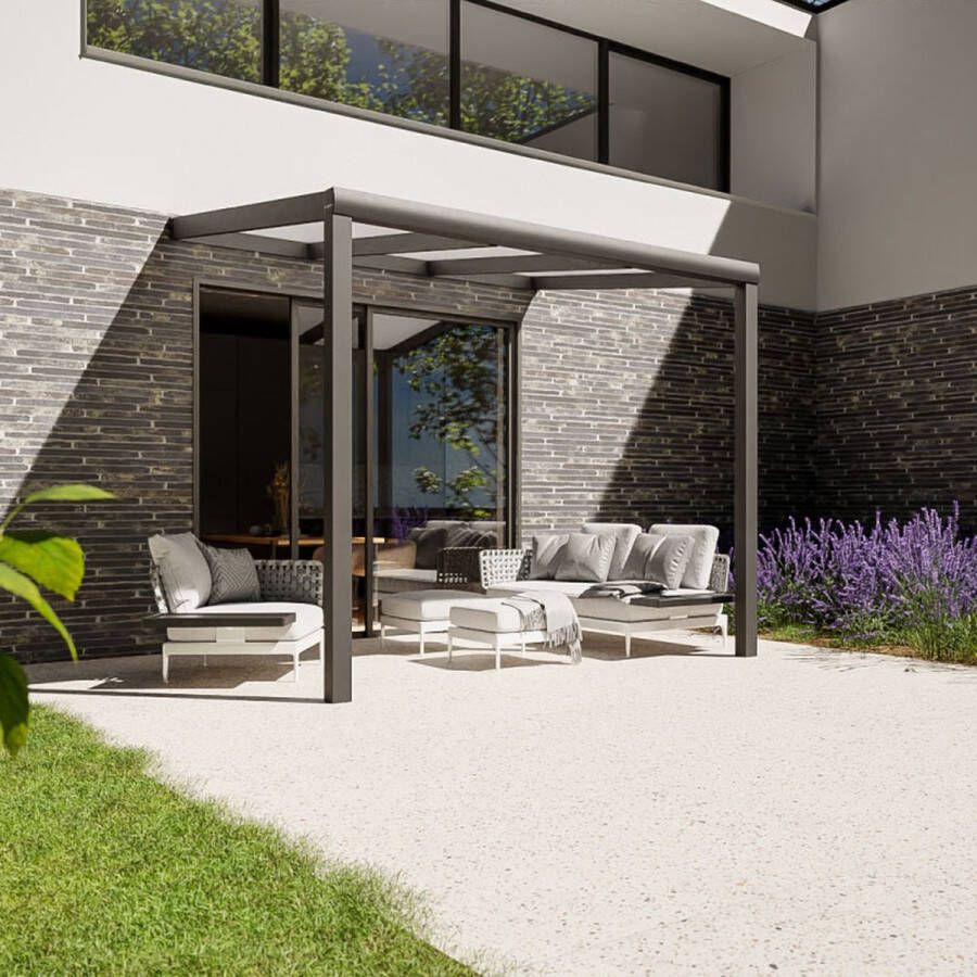 Pratt & Söhne terrasoverkapping 3x2.5 m Overkapping tuin met opaal polycarbonaat voor zonwering Veranda van aluminium en weerbestendig Antraciet
