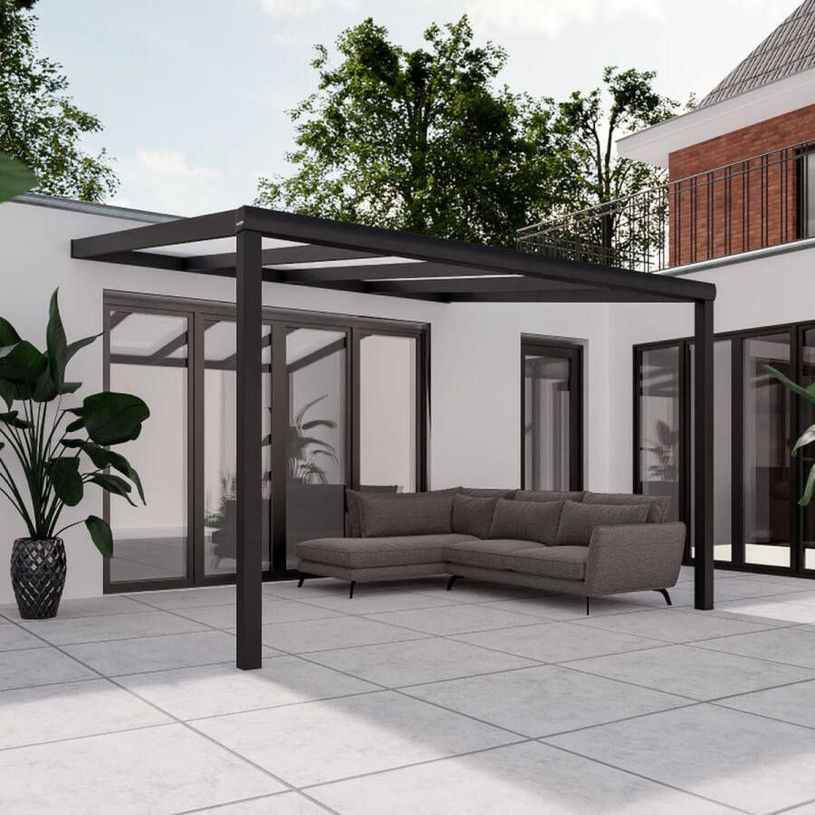 Pratt & Söhne terrasoverkapping 4x3.5 m Overkapping tuin met opaal polycarbonaat voor zonwering Veranda van aluminium en weerbestendig Antraciet