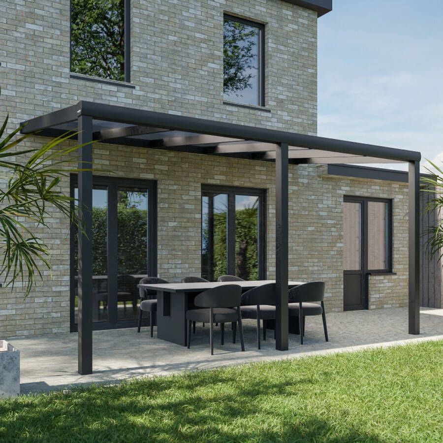 Pratt & Söhne terrasoverkapping 5x2.5 m Overkapping tuin met helder en weerbestendig polycarbonaat Veranda met zonwering en poten van aluminium Antraciet