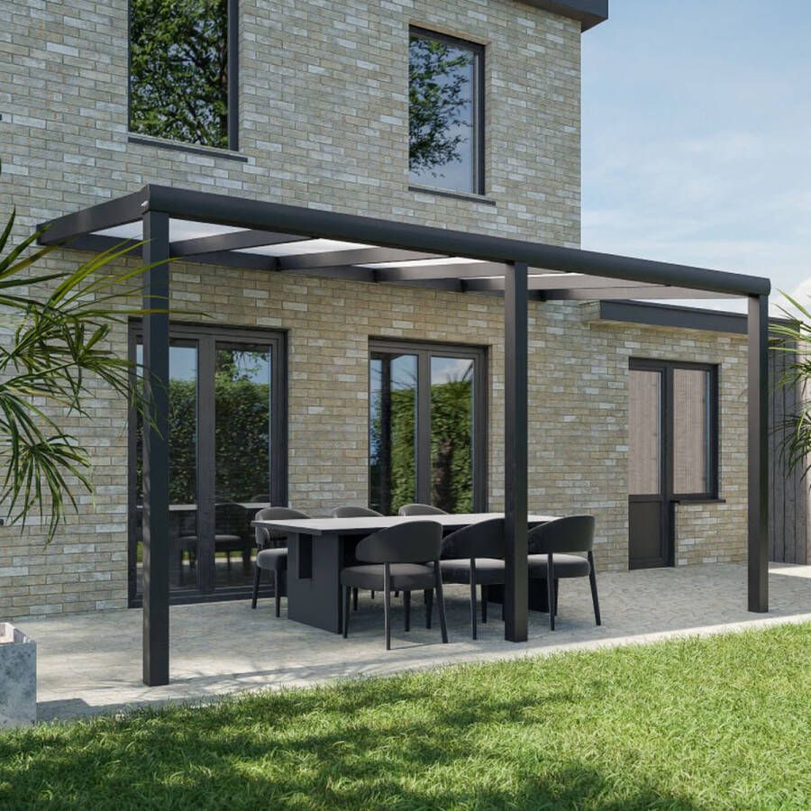 Pratt & Söhne terrasoverkapping 5x2.5 m Overkapping tuin met opaal polycarbonaat voor zonwering Veranda van aluminium en weerbestendig Antraciet