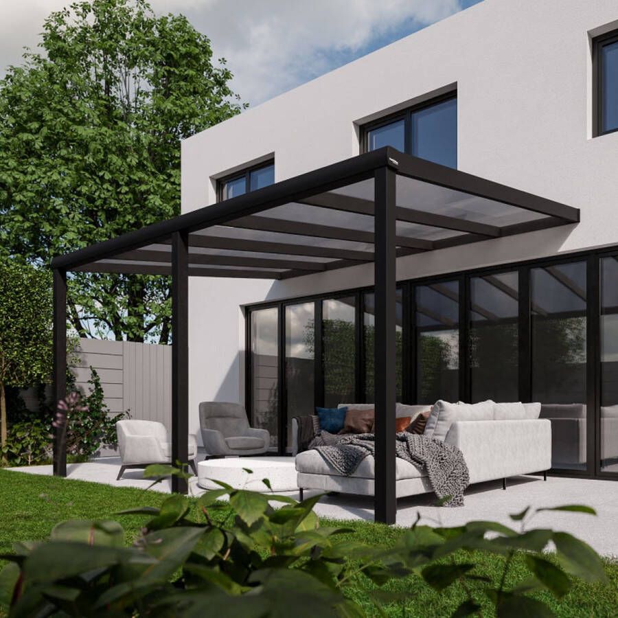 Pratt & Söhne terrasoverkapping 5x3.5 m Overkapping tuin met helder en weerbestendig polycarbonaat Veranda met zonwering en poten van aluminium Antraciet