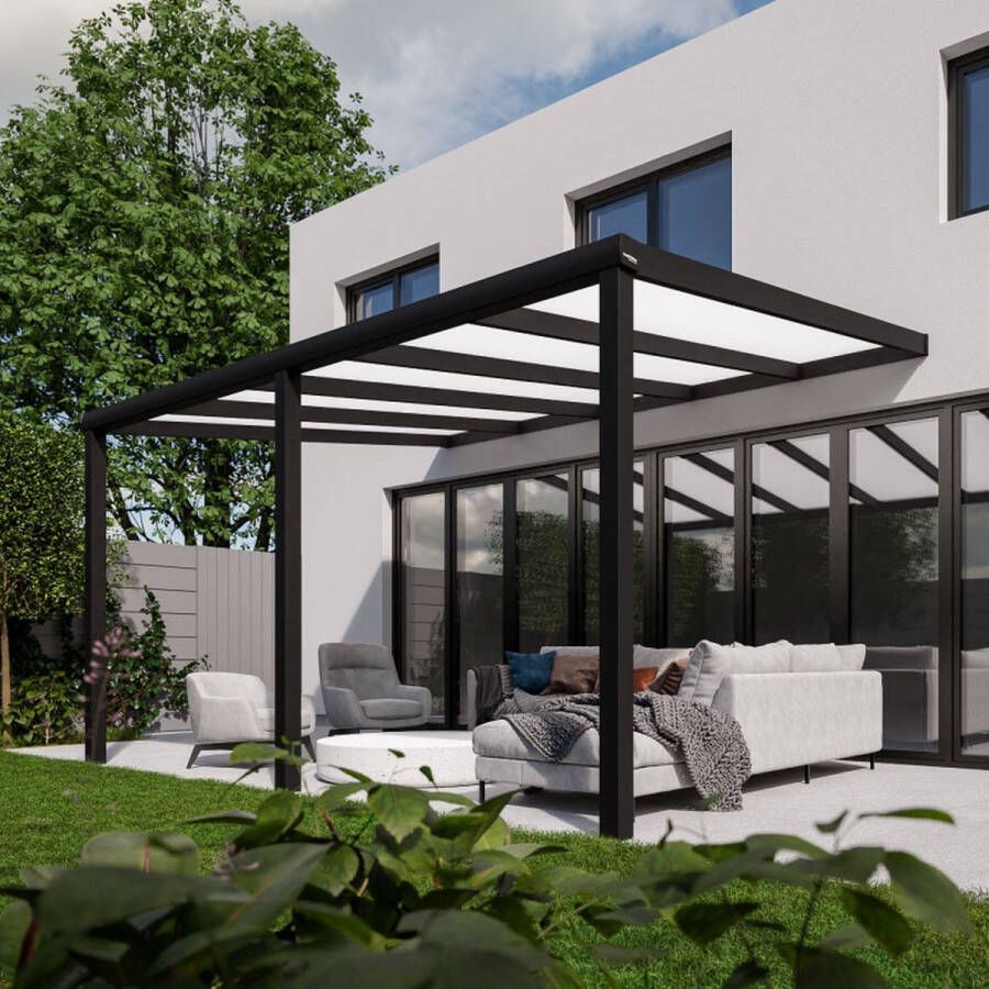 Pratt & Söhne terrasoverkapping 5x3.5 m Overkapping tuin met opaal polycarbonaat voor zonwering Veranda van aluminium en weerbestendig Antraciet