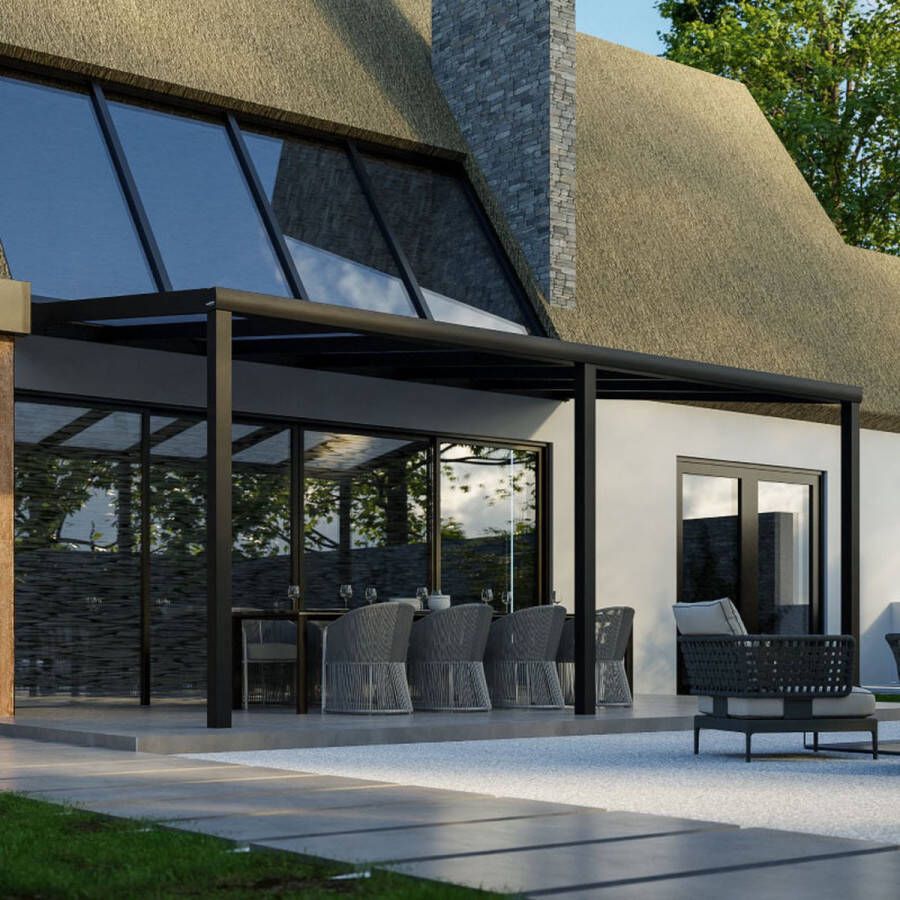 Pratt & Söhne terrasoverkapping 6x3.5 m Overkapping tuin met helder en weerbestendig polycarbonaat Veranda met zonwering en poten van aluminium Antraciet