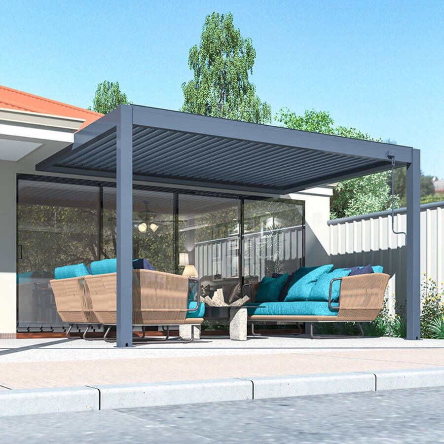 Pratt & Söhne terrasoverkapping Rivièra 4x3 m Overkapping tuin met kantelbare lamellen voor zonwering Veranda van aluminium en weerbestendig Antraciet