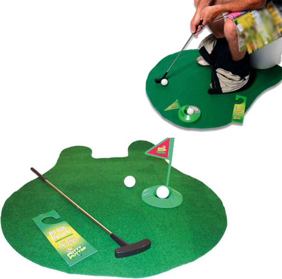 MikaMax Potty Putter Wc Golf Set met Deurhanger Matje Club Hole en 2 Ballen Past om Iedere Wc Toilet Golfset
