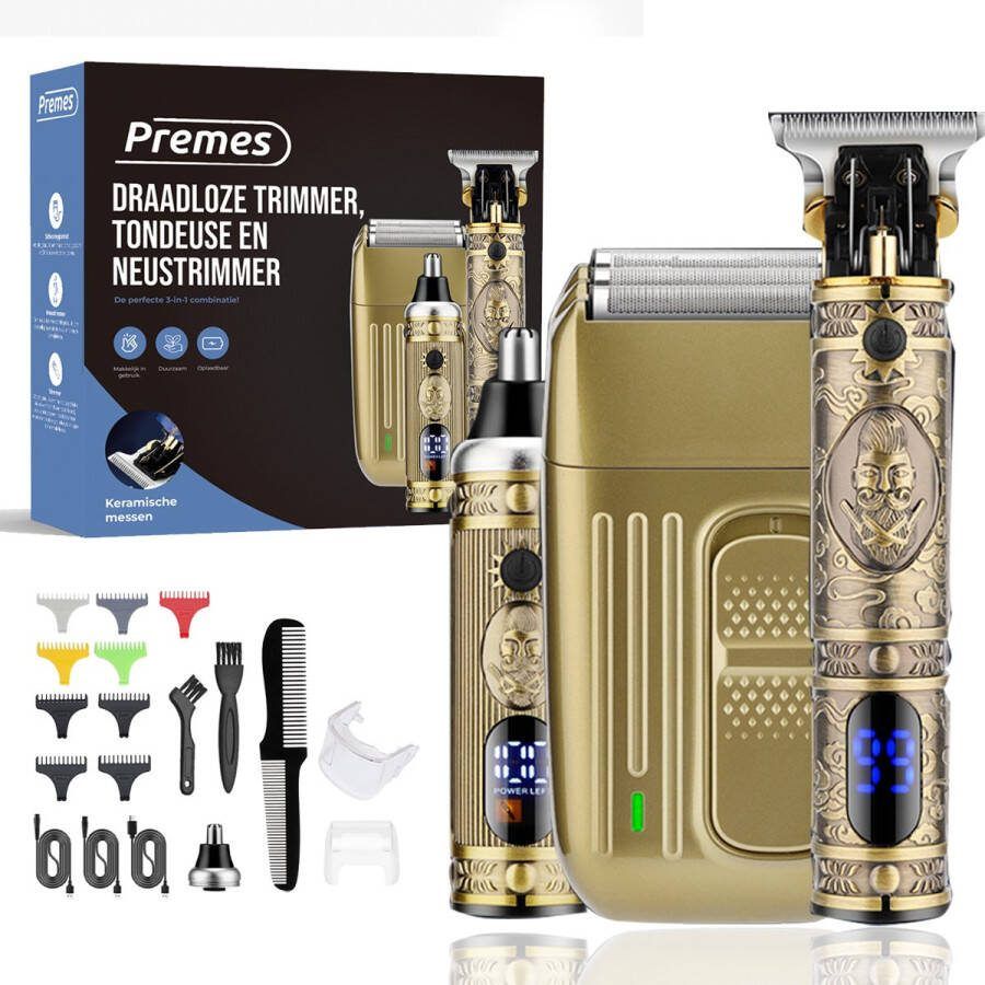 Premes Professionele Draadloze Scheerapparaat 3-1 set Trimmer Scheerapparaat Oor Trimmer Neus Trimmer-Haar Baard Tondeuse Mannen Hoofdhaar Haartrimmer Hair Trimmer Baard Black Friday 2023 Sinterklaas Cadeautjes Deals