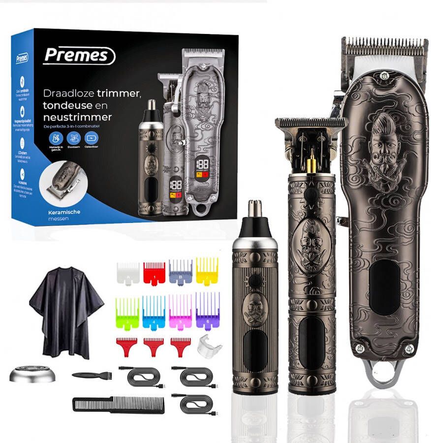 Premes Professionele Draadloze Tondeuse 22 delig- Trimmer Haar Baard Tondeuse Mannen Hoofdhaar Haartrimmer Hair Trimmer Baard Trimmer set Tondeuses Black Friday 2023 Sinterklaas Cadeautjes Deals