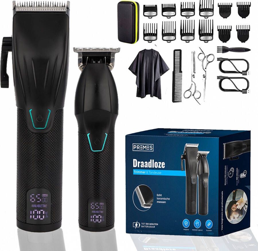 Premes Professionele Draadloze Tondeuse 22 delig- Trimmer Haar Baard Tondeuse Mannen Hoofdhaar Haartrimmer Hair Trimmer Baard Trimmer set Tondeuses Black Friday 2023 Sinterklaas Cadeautjes Deals