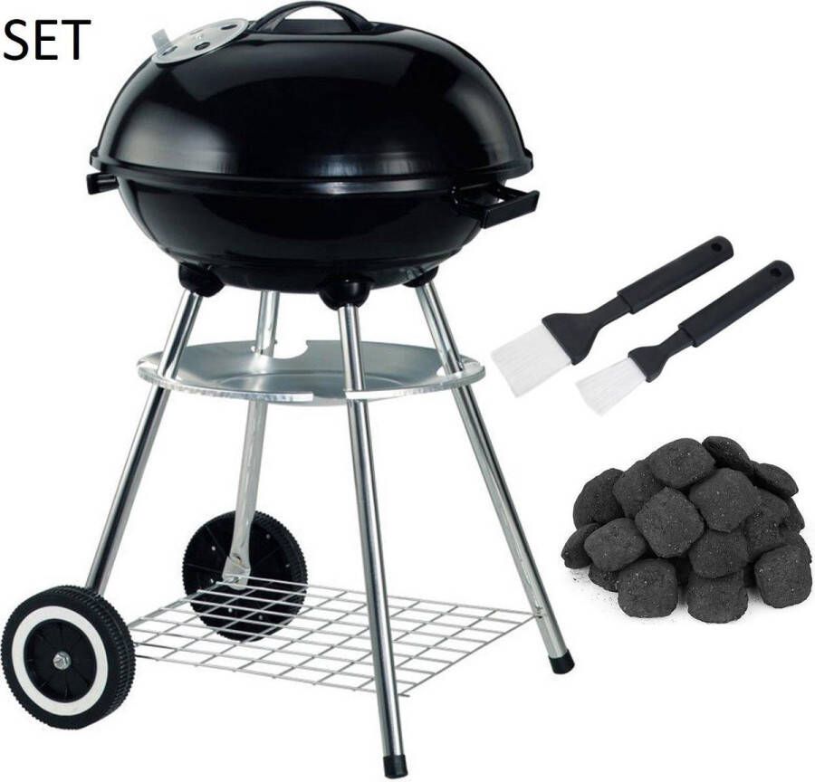 Premfy Houtskoolbarbecue XL 47 CM inclusief 3 KG Briketten en 2 Marinadekwasten en BBQ Hoes Voordeelverpakking Kogelbarbecue