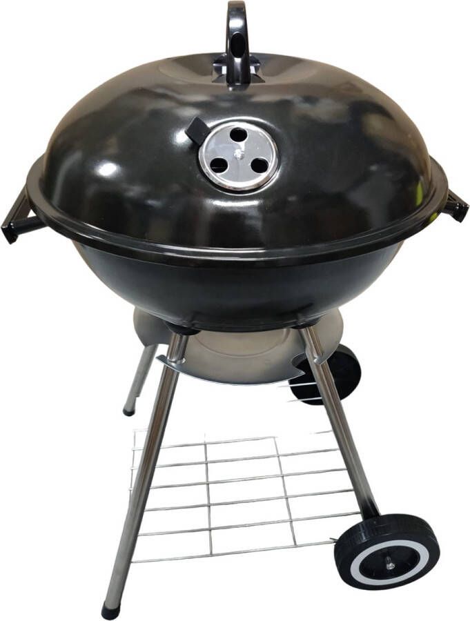 Premfy Luxe Kogelbarbecue Houtskoolbarbecue Ronde Barbecue op Wielen 46x76 cm Instelbaar Luchtrooster Grilloppervlak Ø 45 cm Met As Vanger BBQ Grill Kettle Zwart