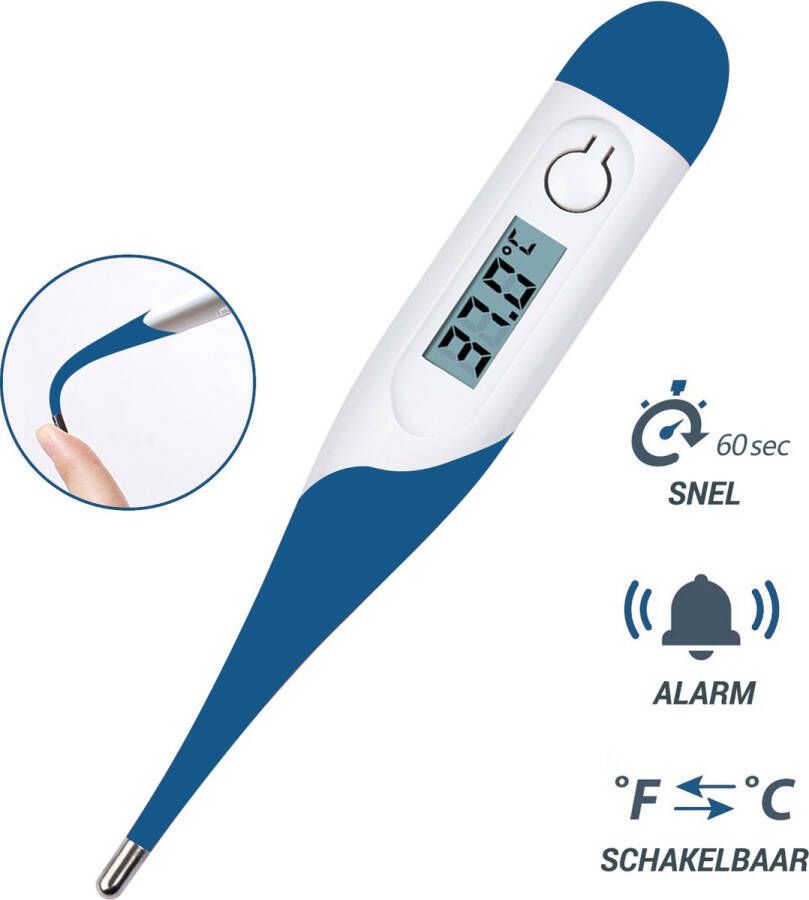 Premium Commerce Thermometer lichaam Koorts Koortsthermometer voor volwassenen Blauw Incl. opbergcase!