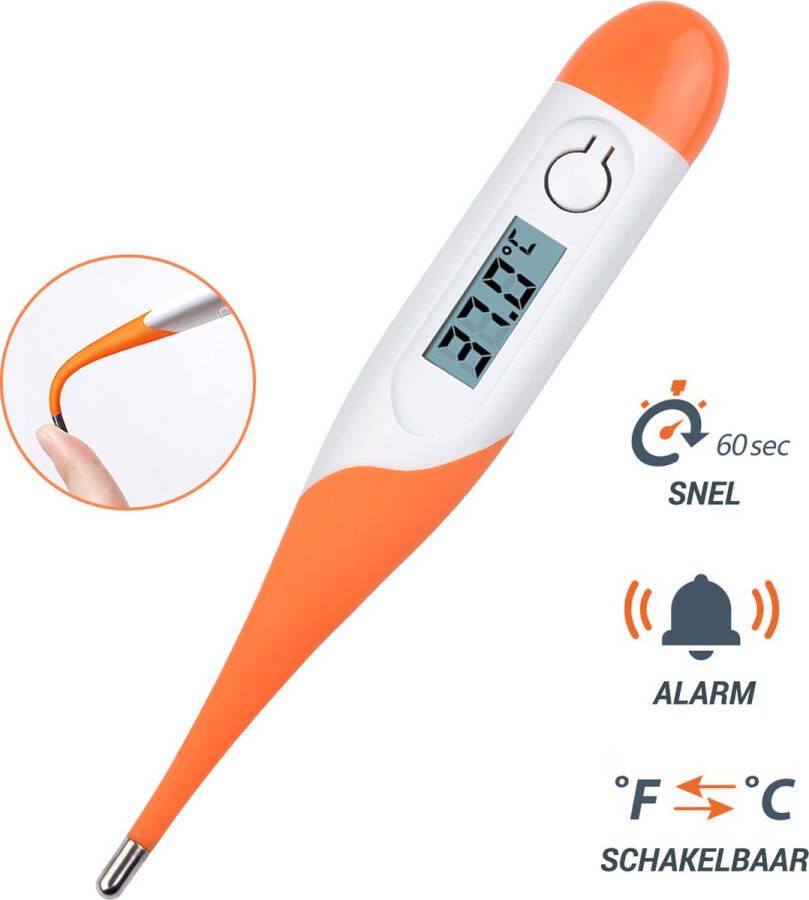 Premium Commerce Thermometer lichaam Koorts Koortsthermometer voor volwassenen Oranje Incl. opbergcase en handleiding!