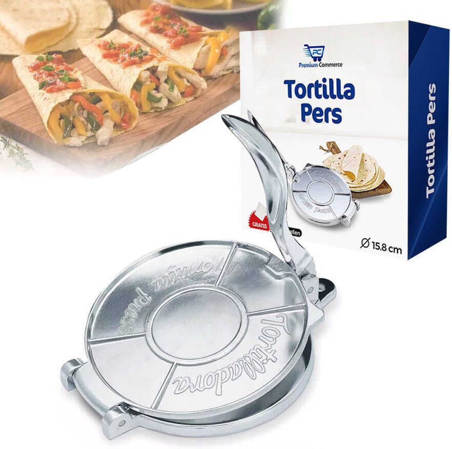 Premium Commerce Tortilla Pers Roti maker Tortillapan Taco Press Wrap Incl. 20 Persvellen Ø15.8 cm