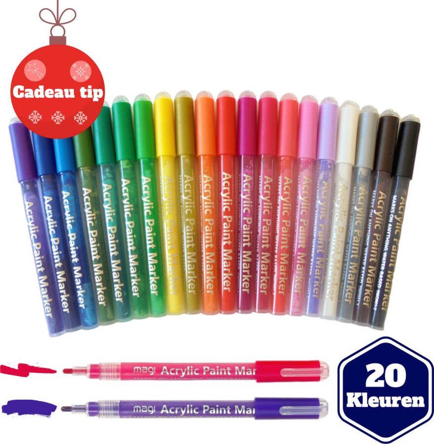 Premium Creatives Acryl Stiften Happy Stones Verfstiften Acrylverf Tekenset Stiften 20 kleuren Inclusief Etui