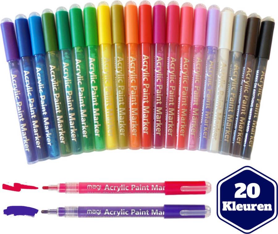 Premium Creatives Acryl Stiften Happy Stones Verfstiften Acrylverf Tekenset Stiften 20 kleuren Inclusief Etui