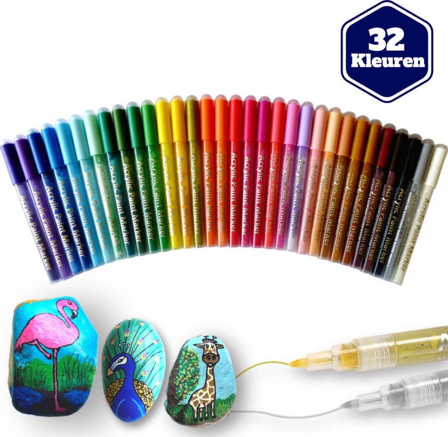 Premium Creatives Acryl Stiften Happy Stones Verfstiften Acrylverf Tekenset Stiften 32 kleuren Inclusief Etui