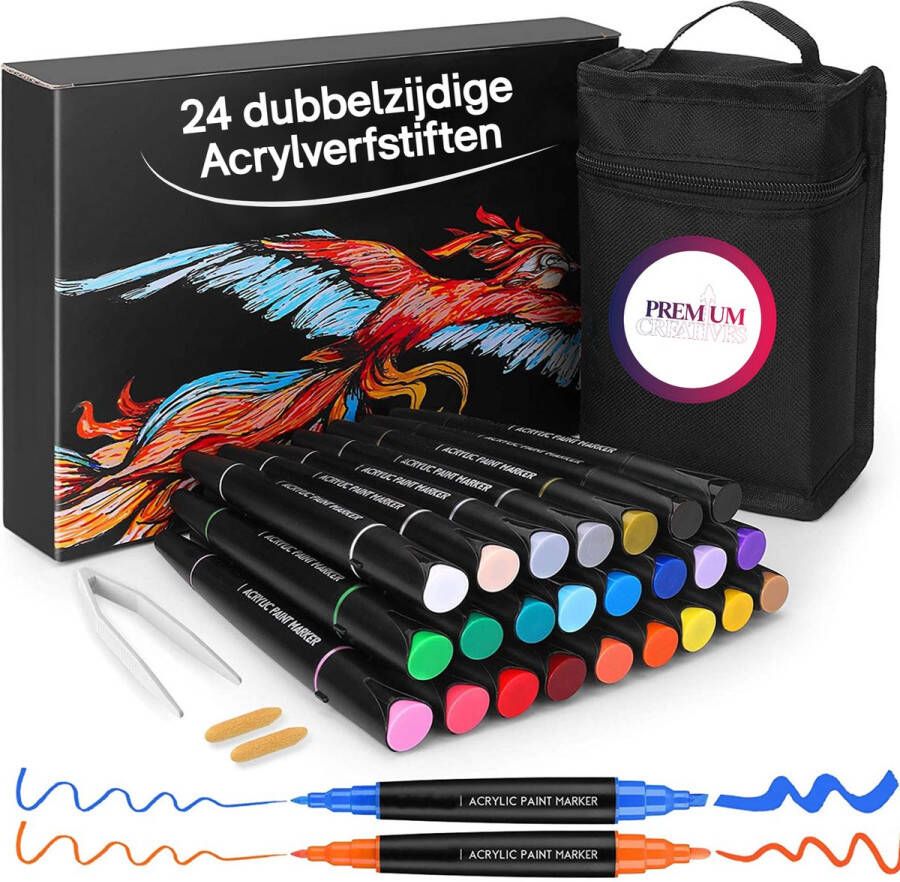 Premium Creatives Acryl Stiften Happy Stones Verfstiften Acrylverf Tekenset Stiften 4 diktes 24 kleuren