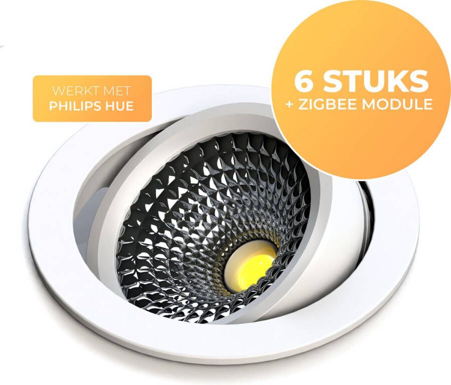PremiumLED Star Ultra Flat Inbouwspot Wit Rond 2700K 6 Stuks (Incl. Philips Hue Compatible Zigbee Module)