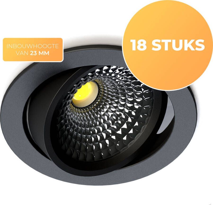 PremiumLED STAR Ultra Flat Inbouwspot Zwart Rond 2700K 18 Stuks