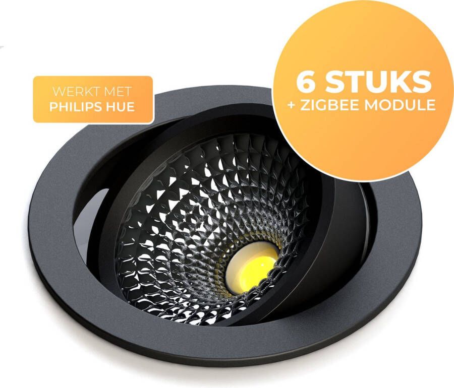 PremiumLED Star Ultra Flat Inbouwspot Zwart Rond 2700K 6 Stuks (Incl. Philips Hue Compatible Zigbee Module)