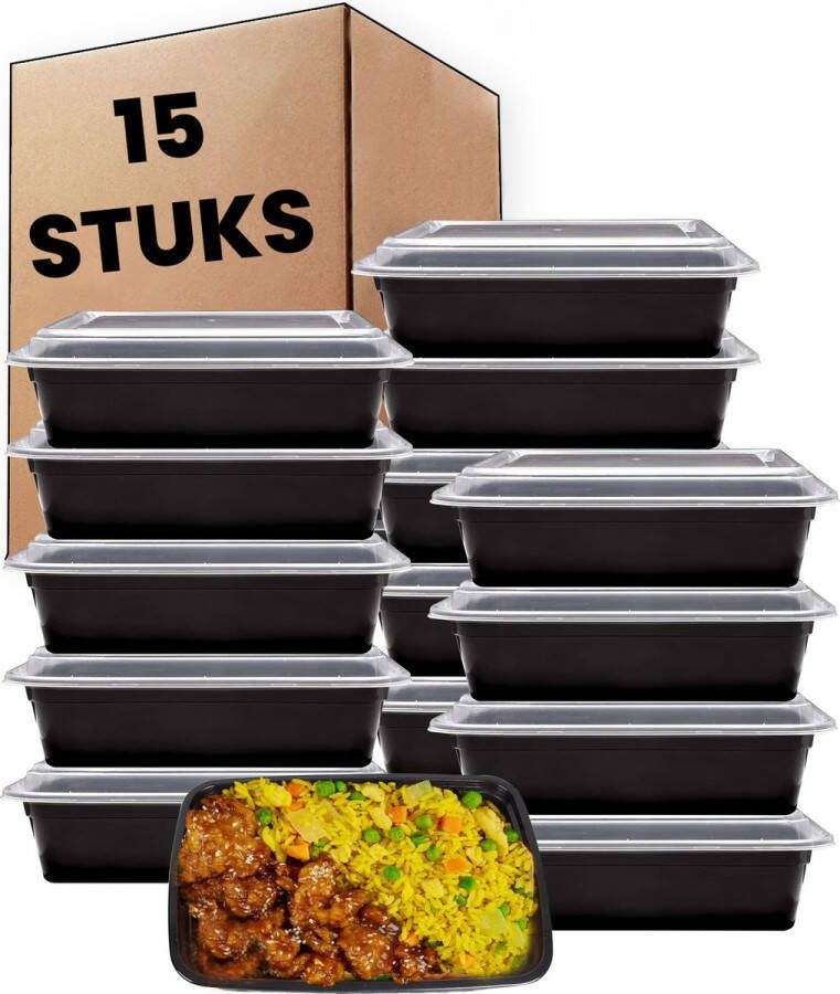 PrepNow 15 meal prep bakjes 1 compartiment Vershouddoos Lunchbox Plastic bakjes met deksel