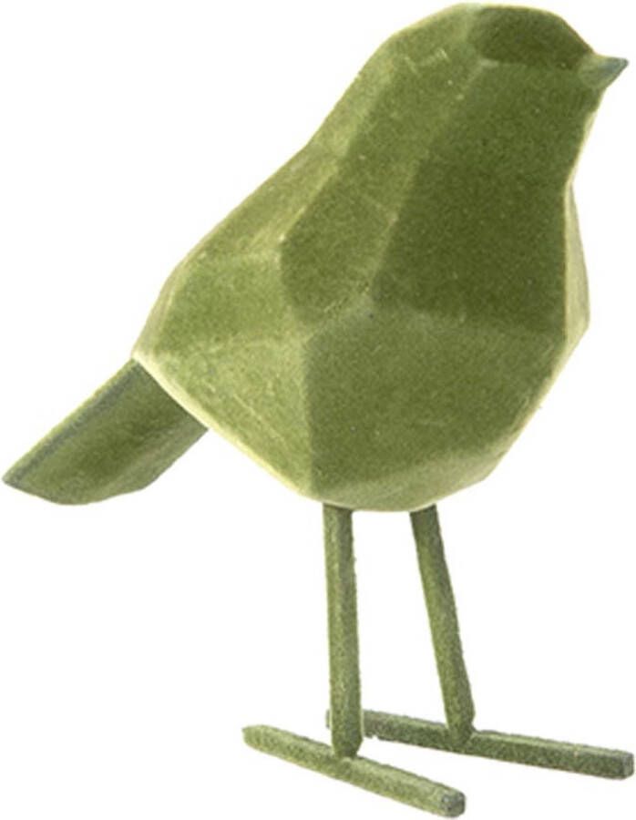 Present Time Ornament Bird Polyresin Fluweel Donker Groen Small 13 5x7 5x17cm