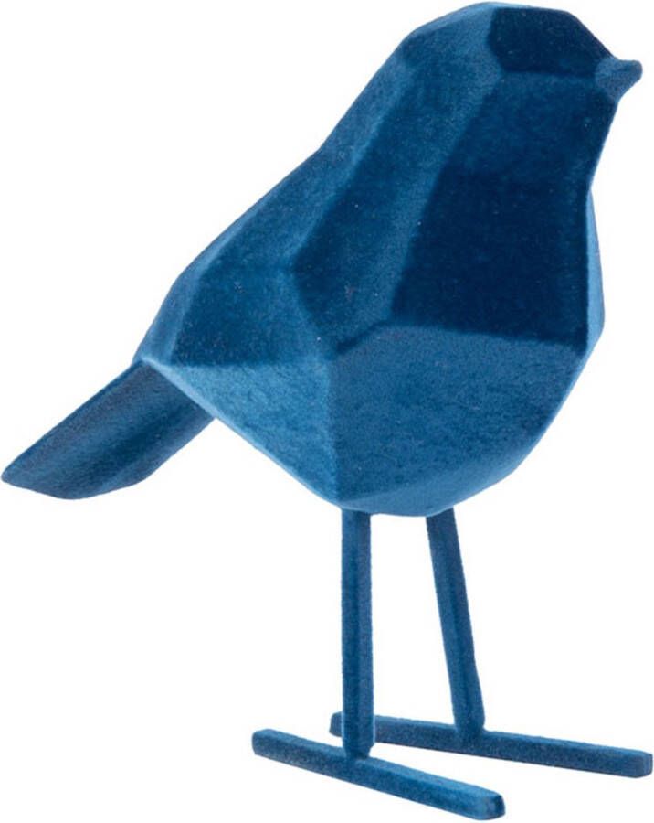 Present Time Ornament Bird Polyresin Fluweel Donkerblauw Small 13 5x7 5x17cm