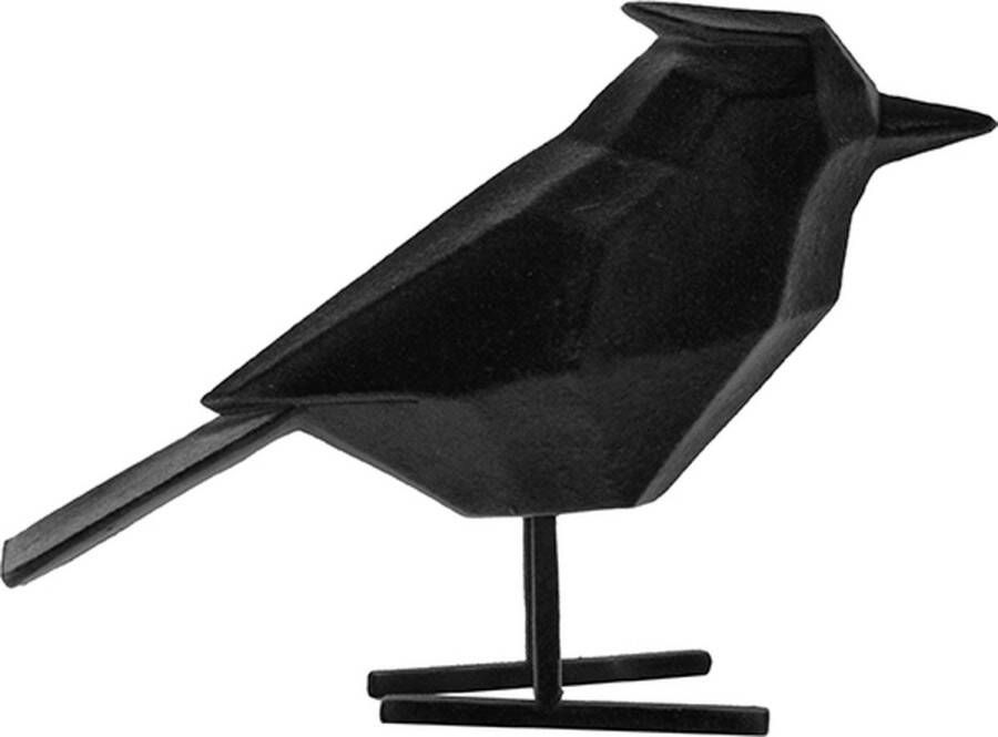 Present Time Ornament Bird Polyresin Fluweel Zwart Large 18 5x9x24cm