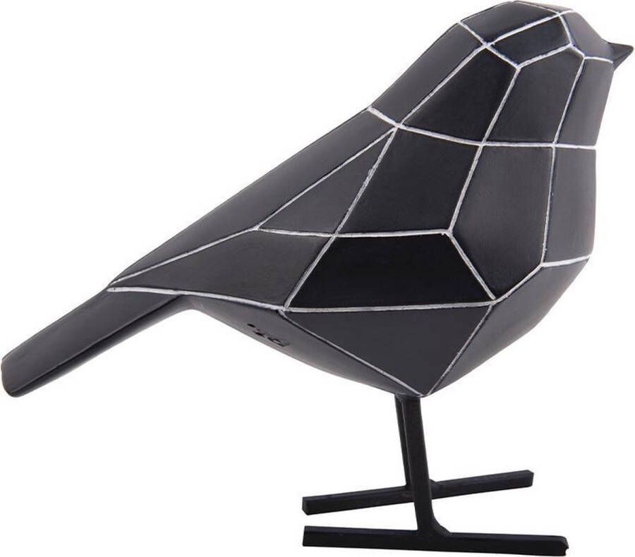 Present Time Ornament Bird Polyresin Zwart Witte strepen Small 12 5x6x14cm